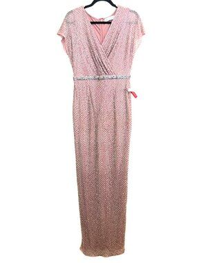Mac Duggal Size 6 Pink Beaded Formal Gown Rhinestone Waist Dress NWT
